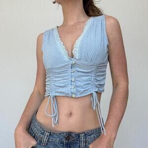 Harper & me blue eyelet cropped blouse